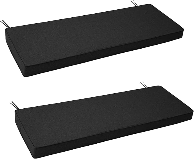 Outdoor Bench Cushion, Water-Resistant & Fade-Resistant, Porch Swing Cushions with Ties, Patio Furniture Seat Pads for Garden Settee, Removable Cover Non-Slip Bottom, 48 x 16 Inch, Set of 2, Black