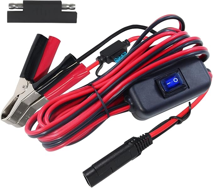 SAE to Battery Alligator Clip - 12V SAE 2Pin Quick Disconnect Cable 10ft SAE to Battery Clamp Cord 15A Fuse (10FT)