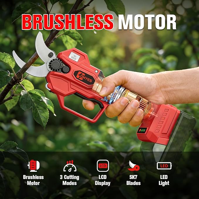 ohyes Pruning Shears Max 1.6IN Cutting Diameter Compatible with Milwaukee 18V Battery Packs with LCD Display SK7 Blade ohyes For Gardening & Tree Pruning(Battery not included)