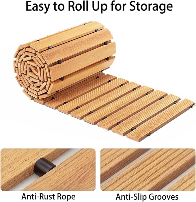 Wooden Garden Pathway Outdoor Walkway - 8 FT Roll Out Outdoor Pathway with Ground Stakes, Boardwalk Pavers for Outside Walkway, Non-Slip Garden Path for Backyard Decor, Lawn Landscaping, Natural