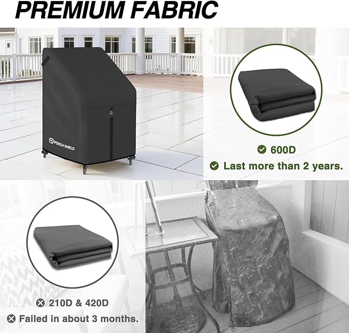 Porch Shield Patio Stackable Chair Covers - Waterproof Outdoor Stack of Chair Cover - 26W x 26D x 46H inch, Black