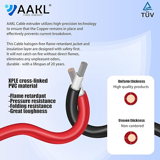 Solar Extension Cable 20Feet 10AWG (6mm²) Solar Panel Cable Red & Black PV Wire Male Female Connector Adapter Gauge Wire for PV System