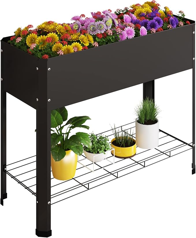 PROXRACER Raised Garden Bed with Detachable Legs Elevated Metal Planter Box for Growing Fresh Herbs Vegetables Flowers Succulents&Other Plants for Outdoor Backyard Patio Deck Balcony Black L