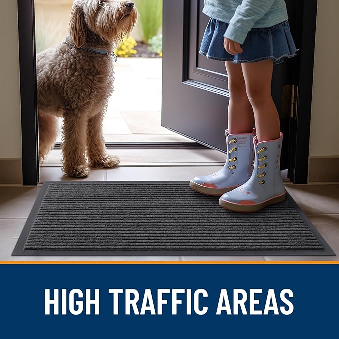 OLANLY Front Door Mat Indoor Outdoor Entrance, 2-Pack 47 x 32 Inch, Waterproof Heavy Duty Doormat, Fade Resistant, Low Profile, Easy Clean Patio Porch Welcome Floor Mats for Entry, Charcoal Grey
