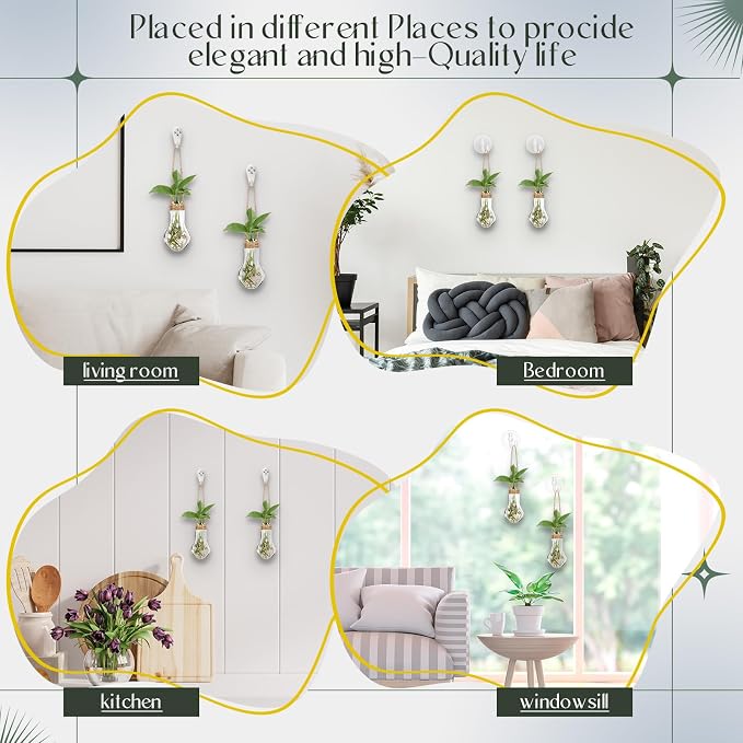 Baderke 9 Sets Window Propagation Stations 3.9 Inch Plastic Hanging Plant Propagation Vases with Hooks & Cleaning Brush Clear Tubes for Plant Clippings, Home Office Decor, Gardening Gifts for Women