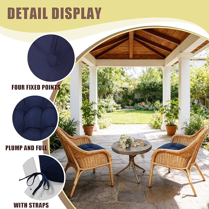 Outdoor Indoor U Shaped Wicker Seat Cushion Tufted Chair Pads Chair Cushions Set for Patio Garden Home Office Furniture Dark Green, Set of 2