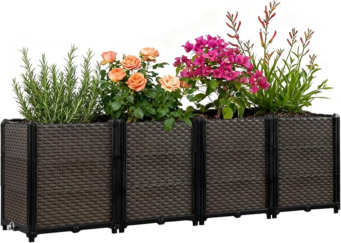 Large Raised Planter Box Outdoor Self Watering 62.9"x15.7"x19.7" , Deep Raised Garden Bed - Elevated Garden Box with Drainage Plug, Rectangular Garden Planter Perfect for Patio Balcony Deck
