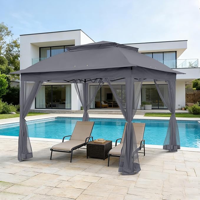 COOS BAY Pop up Gazebo 11x11, Instant Canopy Tent with Mesh Netting, Patio Gazebo with 121 Square Feet of Shade, 4 Weight Bags Included, Dark Gray