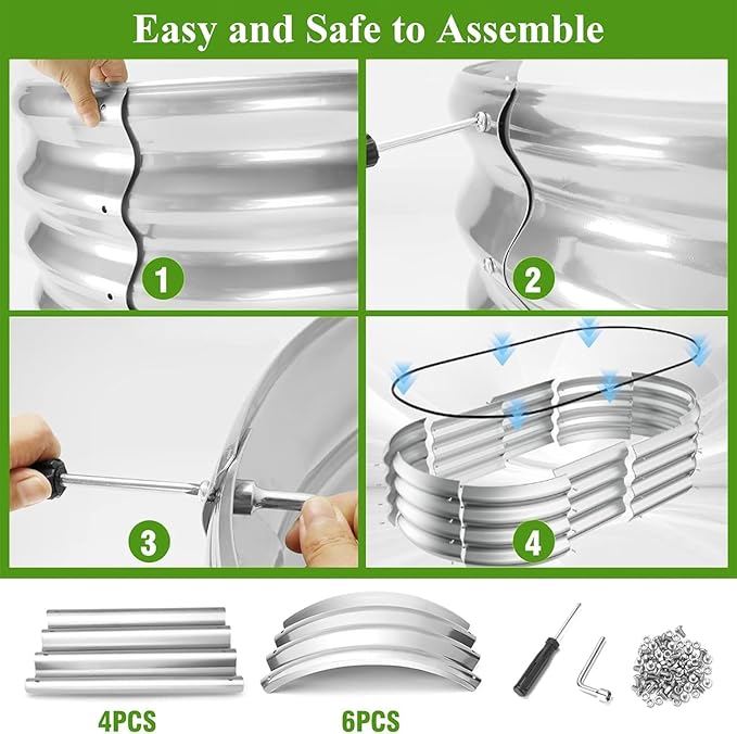 Galvanized Raised Garden Bed Outdoor, 4x2x1ft Large Planter Raised Bed Kit with Safety Edging and Gloves, Stainless Metal Raised Planter Box for Gardening Vegetables Herb Fruits Flowers