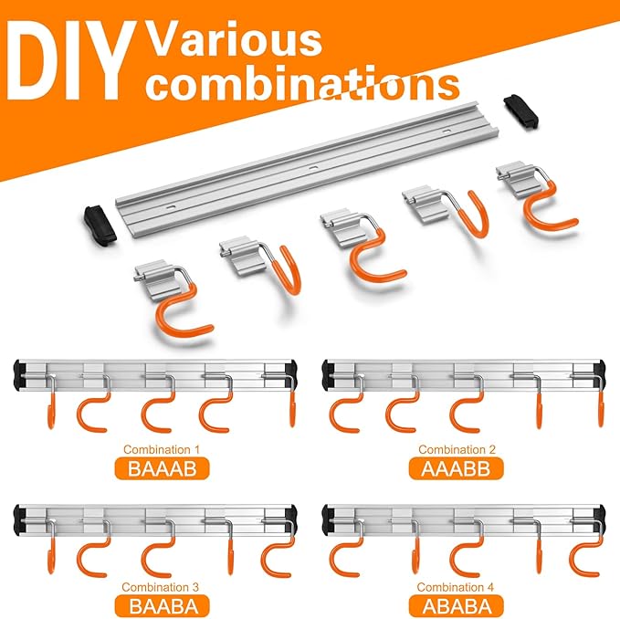 HUPBIPY 69'' Aluminum Alloy Garden Tool Organizer Wall Mount Garage Organizers and Storage with Hooks Tool Hangers for Shed Hooks for Shovel, Rake, Broom & More