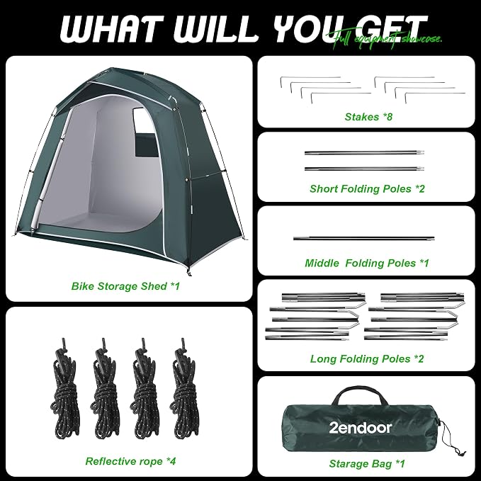 Bike Storage Tent Outdoor, Waterproof Bicycle Shed for 3-4 Bikes, PU4000 210D Oxford, Fiberglass Frame, Rain-Blocking Awning Design, Outdoor Storage for Bikes, Lawn Mower, Garden Tools Green