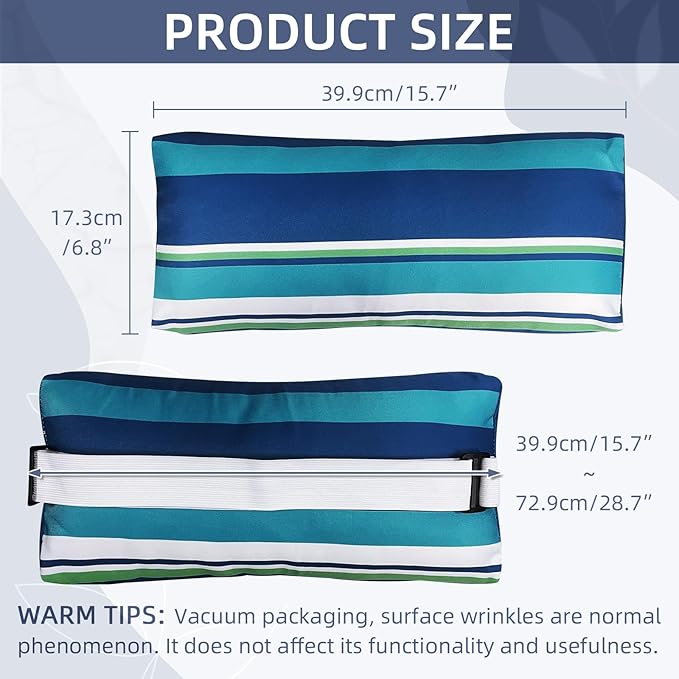 Chaise Lounge Head Pillow, 2 Pack Outdoor Lounge Chair Pillows with Elastic Strap Water Resistant Lounge Head Resting Pillows for Recliner Patio Beach Pool Office Chair(Blue Stripes)