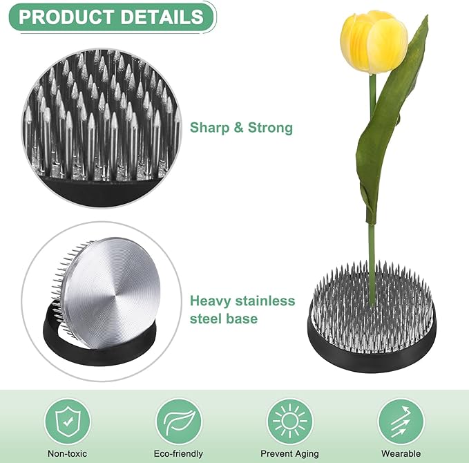 M METERXITY 2-Pack Flower Frog 2.76" Round Steel Floral Arranger Pins Ikebana Holder W Rubber Base for Flower Arrangements/Craft Plant/Home Decor, Floral Kenzan Fixed Tool [1.1cm Pins]