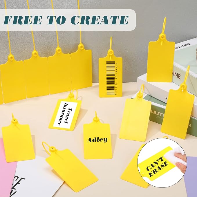 300 Pieces Plastic Tags Blank 2.3" x 10" Waterproof Plastic Shipping Tags Yellow Zip Tie Label Tags Bag Tags for Labeling Security Seals Writable Marker Ties Hanging Tags