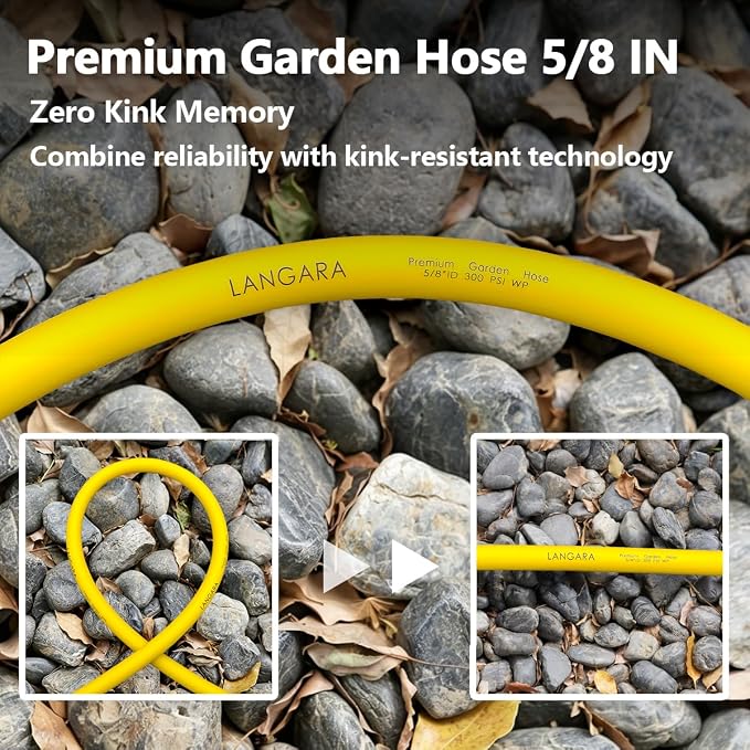 Heavy Duty Premium Garden Hose 25ft x 5/8", 300PSI Working, 1000PSI Burst, Hybrid Rubber Water Hose with Transparent Swivel Handle - Hot/Cold Water - Five Layered Braiding with Brass fittings (Yellow)