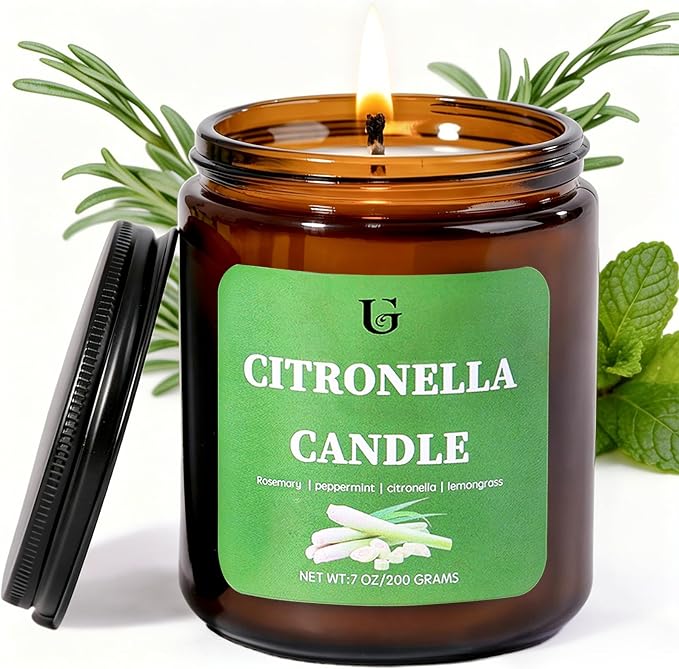 Citronella Candles Outdoor, Natural Soy Wax Citronella Scented Jar Candle for Summer, 7oz Large Lemongrass Candle, 50 Hours Burn Time, Indoor and Outdoor Candles for Patio, Garden & Camping(1 Pack)
