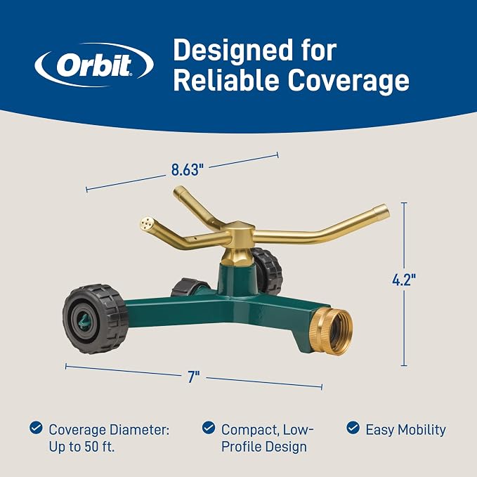 Orbit 58257N Lawn and Garden 3-Arm Metal Sprinkler with Wheel Base