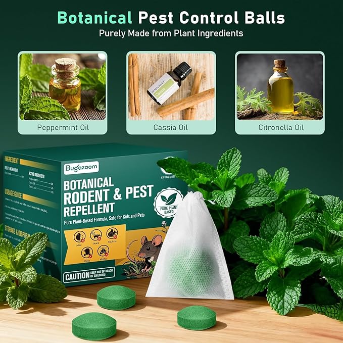 Natural Moth Balls for Mice Deterrent‌ 42 Pack – Peppermint Oil Rodent & Rat Repellent for Indoor/Outdoor Use, Safe for Pets & Humans, Long-Lasting Pest Control for Squirrels, Skunks, Chipmunks‌