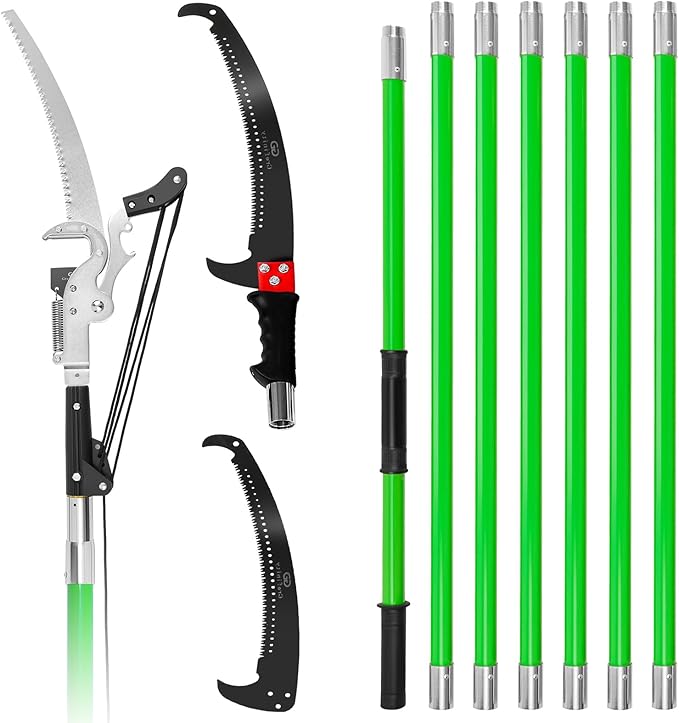 Grefinity Manual Pole Saw, 27 Ft Tree Trimmer, Extendable Pole Saws for Tree Trimming, Sharp Blade and Heavy Duty Scissors, for Backyard and Garden Pruning Palms & Shrubs, Green