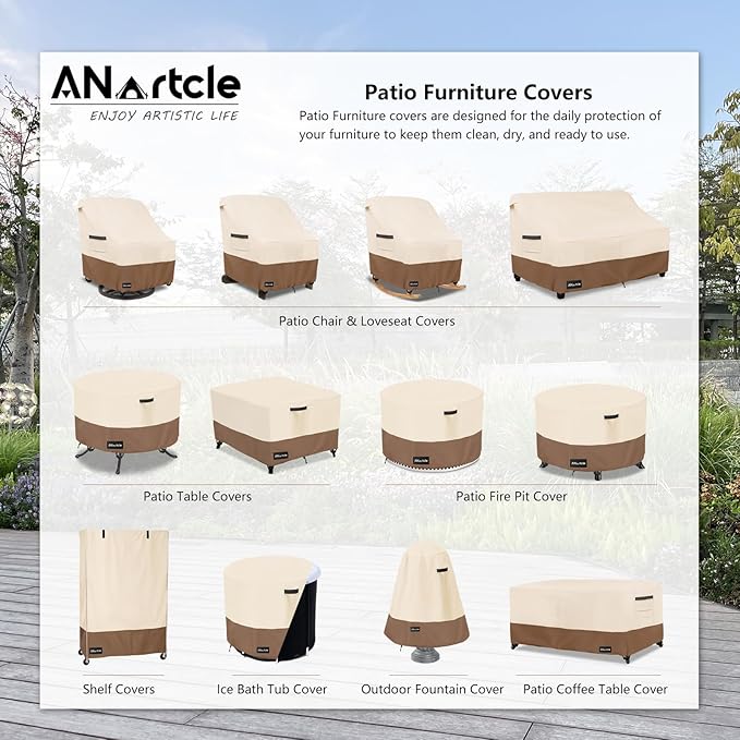 ANartcle Swivel Patio Chair Cover 4 Pack,600D Waterproof Heavy Duty Outdoor Chair Cover(28 W x 33 D x 36 H inches),Patio Furniture Covers,Outdoor Furniture Covers Waterproof,Beige&brown