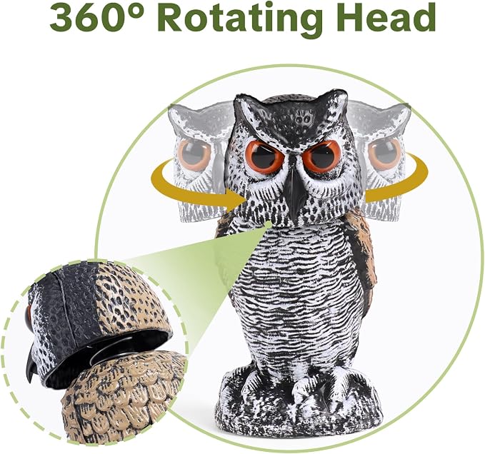 OFFO 3 Pack Fake Owl, Owl Statue for Garden and Yard Decoration, Weatherproof Plastic Rotating Head Outdoor Owl Decor for Porch Pool Patio Yard, 8-Inch Height, Round + Long + Short Ear Owl