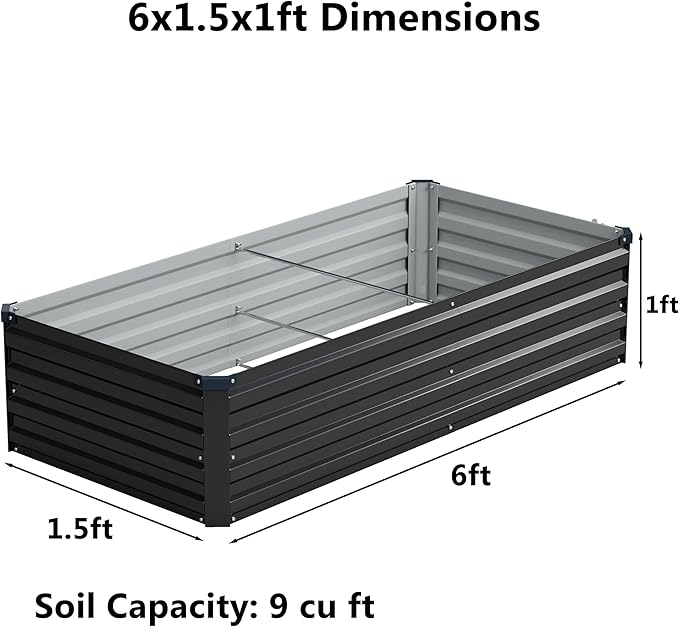 zunatu 6x1.5x1 ft(2 Pack) Galvanized Raised Garden Bed,Outdoor Planter Box Metal Patio Kit Planting Bed for Vegetables Flowers and Succulents,Black