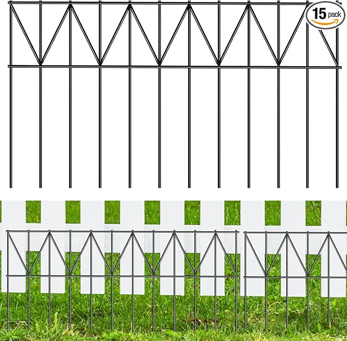 15 Pack 24" L x 15" H Animal Barrier Fence, Underground No Dig Fence Patented Product, 5.5mm Galvanized Stakes with 2 inch Spacing, Anti Digging for Dogs, Total 30Ft(L) X 15in(H) Black