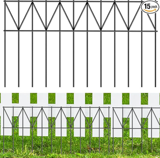 15 Pack 24" L x 15" H Animal Barrier Fence, Underground No Dig Fence Patented Product, 5.5mm Galvanized Stakes with 2 inch Spacing, Anti Digging for Dogs, Total 30Ft(L) X 15in(H) Black