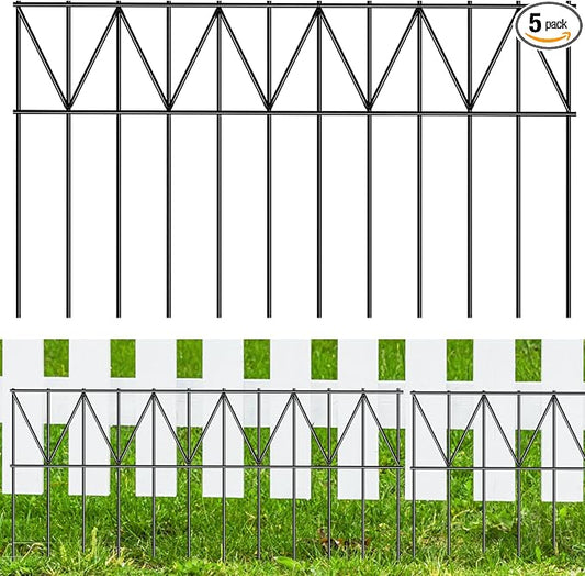 5 Pack 24" L x 15" H Animal Barrier Fence, Underground No Dig Fence Patented Product, 5.5mm Galvanized Stakes with 2 inch Spacing, Anti Digging for Dogs, Total 10Ft(L) X 15in(H) Black