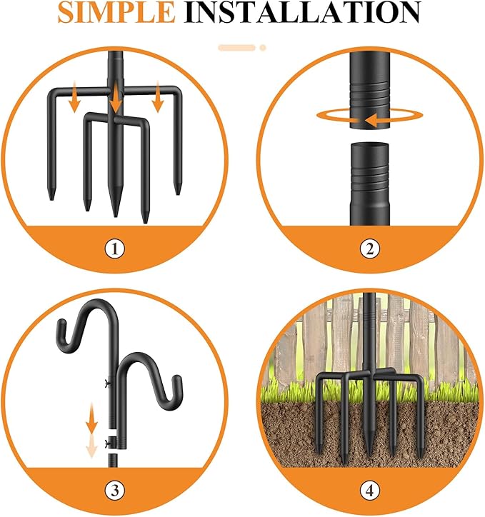 92" Double Hooks Heavy Duty Adjustable Bird Feeder Pole with Sturdy 5-Prong Base, Height Adjustable Shepherds Hook for Hanging Feeders, Plants, Solar Lanterns & Wind Chimes (2026 Upgrade)