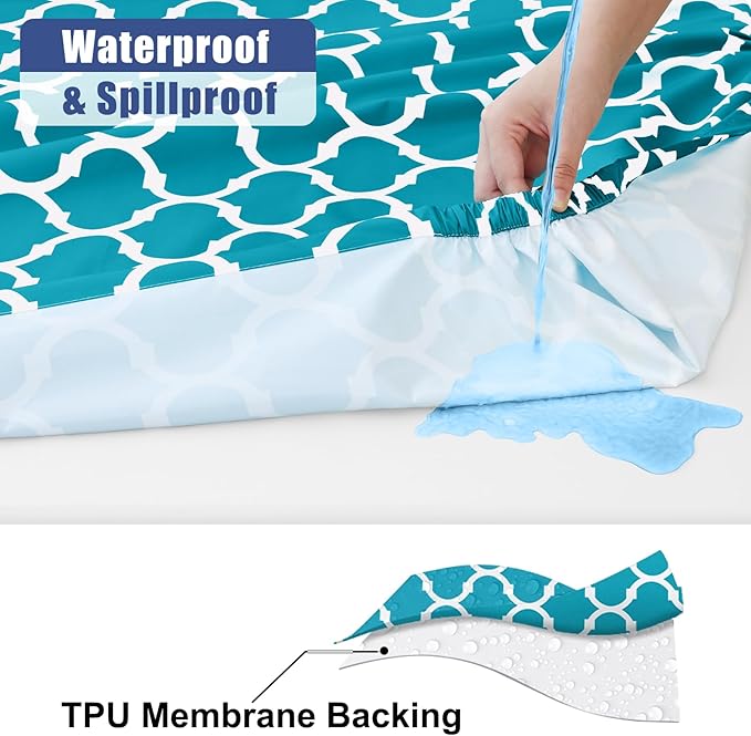 Smiry Picnic Table Cover with Bench Covers, Waterproof Elastic Fitted Tablecloth for 6 Foot Tables, Washable Polyester Tablecloths for Camping, Indoor & Outdoor (Aqua, 30x72 Inch 3-pc Set)