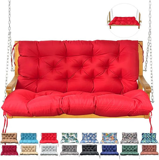 Porch Swing Cushion with Backrest,Waterproof Bench Cushion for Outdoor Furniture,2-3 Seater Replacement Thickened Swing Cushion with Ties,Patio,Outdoor,Backyard and Garden (Red,47x40)