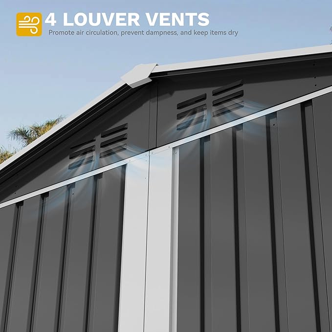 DWVO 6x4ft Outdoor Storage Shed with Window, Metal Lockable Metal Garden Shed with Sloped Roof for Tools, Bikes, Ideal for Backyard, Patio, Garage, Lawn (Gray + White)