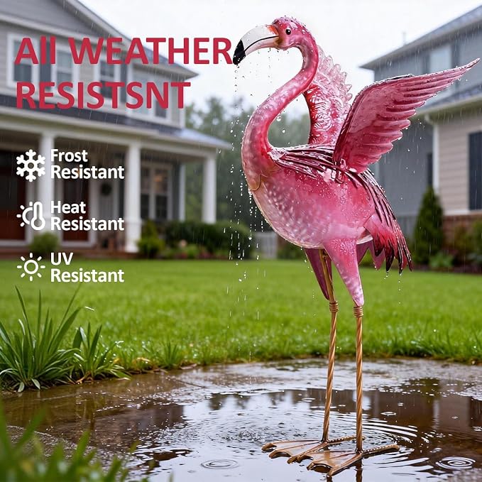 Natelf Garden Flamingo Statue and Sculptures, Outdoor Metal Bird Statues Yard Art, Pink Flamingos Lawn Ornament for Patio Backyard Porch Decorations