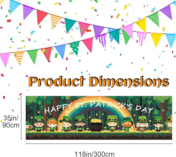10x3 ft Extra Large St. Patrick's Day Banner Outdoor 115''x35'' Happy Easter Decorations for Fence Outside Garden Large St. Patrick's Day Banners Yard