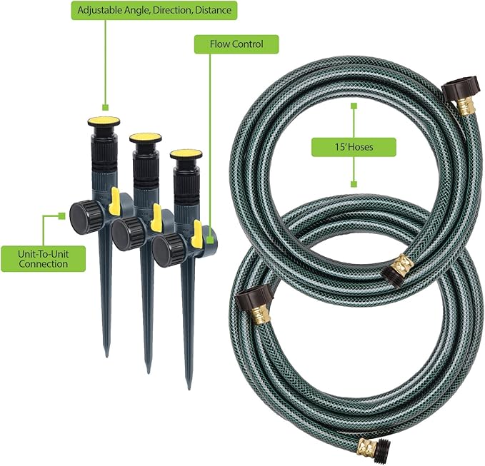 Melnor 65191AMZ Adjustable Spike Sprinkler Bundle with Eden 98063 Multi-Adjustable Flex Design Above Ground Irrigation Garden Sprinkler System