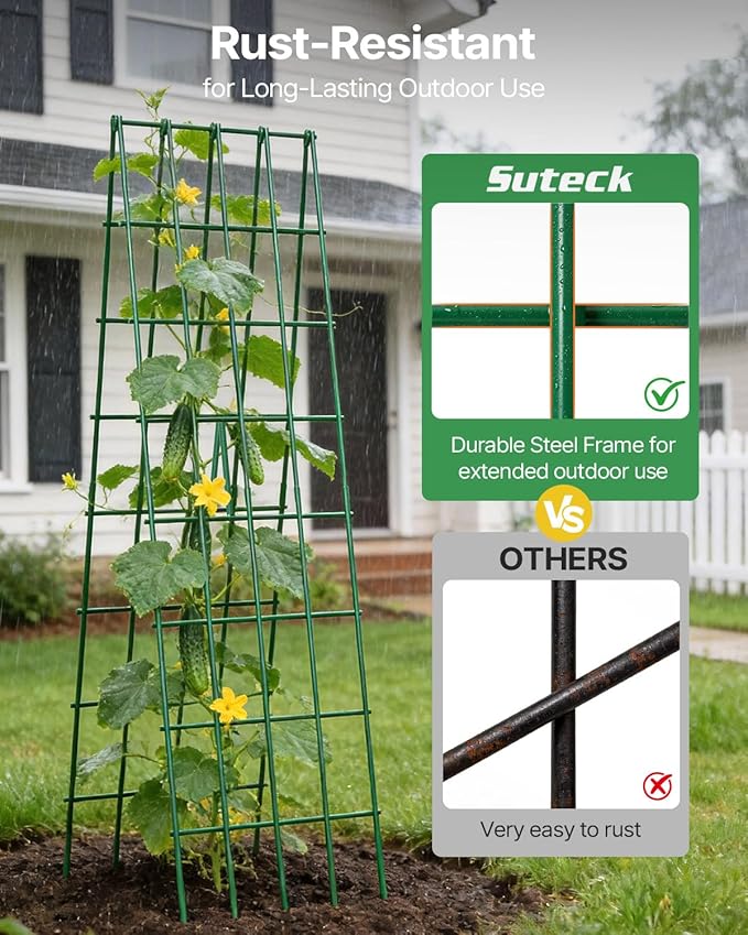 Suteck A-Frame Cucumber Trellis 59.4" 2 Pack - Metal Garden Trellis for Cucumbers, Peas, Beans & Climbing Plants, Foldable Outdoor & Indoor Vegetable Support for Raised Beds, Patios & Backyard