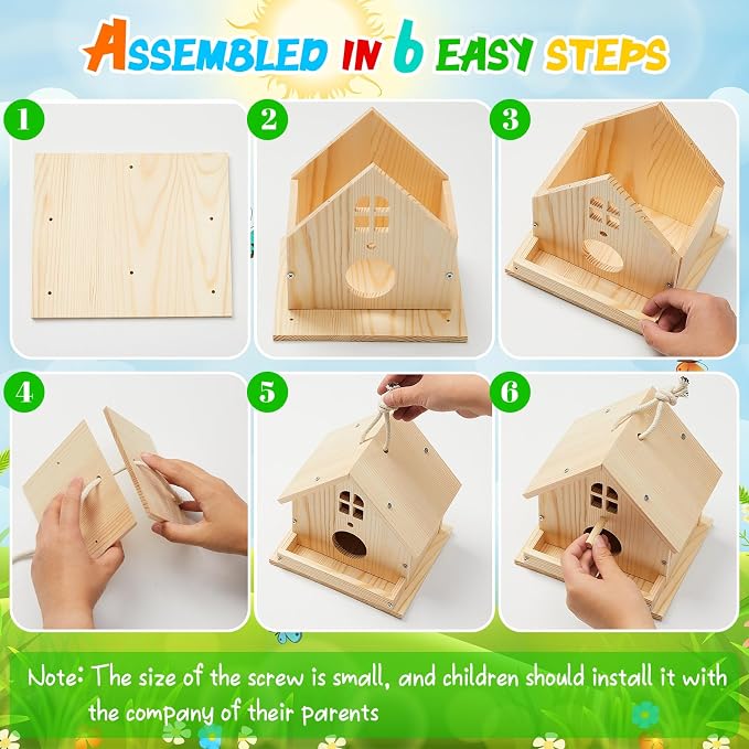 Juexica 2 Pack DIY Birdhouse Kits for Kids Ages 6+ Build and Paint Wooden Bird House Arts and Craft Project with Paint Strips Brushes for Boy Girl Adult Classroom Indoor Outdoor Crafts (Window)