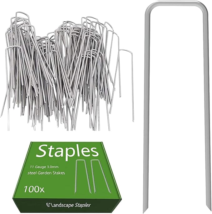 AAGUT Garden Stakes Pins Landscape Staples 6 Inch 11-Gauge Galvanized Lawn Stake for Dog Fence, Weed Barrier Fabric, Ground Cover, Irrigation Tubing Soaker Hose, Chicken Wire