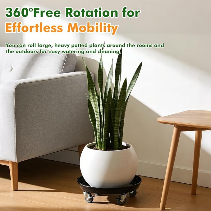 Planterhoma 3 Packs 20" Metal Plant Caddy with Wheels Extra-Large Rolling Plant Stand Heavy-Duty Plant Dolly with Casters Indoor Outdoor Wheeled Flower Pot Mover Rollers Garden Cart Trolley, Black