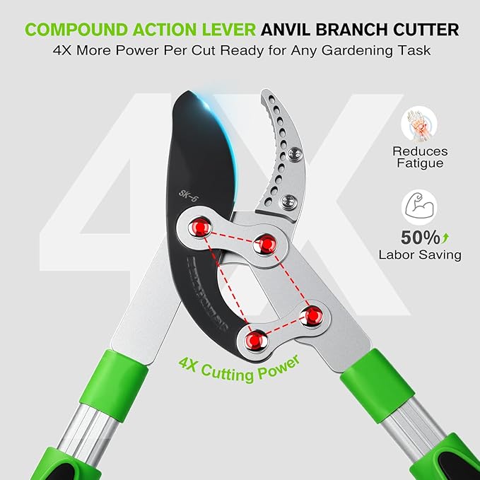 Loppers for Tree Trimming Heavy Duty 28-38" SK5 Steel Anvil Loppers With Extendable Aluminum Handle & Pruning Shears Set Tree Branch Cutter Up To 1.5-2"Diameter Trimmer Tools for Garden Yard Branches