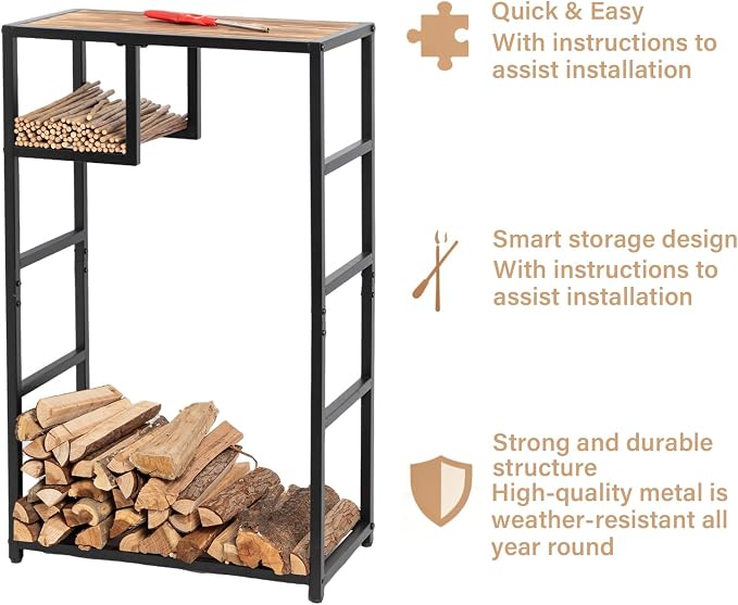 Yohsnor Indoor Firewood Rack - 23 x 39 Inches Durable Firewood Holder for Indoor and Outdoor Use - Elegant Fireplace Storage Solution & Stylish Home Decor