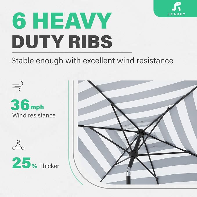JEAREY 6.5x10 ft Rectangular Patio Umbrellas Rectangle Outdoor Umbrella with Push Button Tilt and Crank, Market Table Umbrella 6 Sturdy Ribs UV Protection for Poolside Garden Backyard Deck, Black-White Stripe