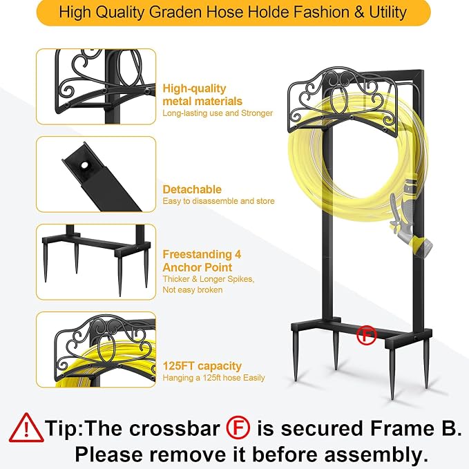 Garden Hose Holder -Upgraded Hose Holder Holds,Freestanding Heavy Duty Hose Hanger,Sturdy Hose Stand and Hose Storage for Lawn & Yard,Black(Butterfly-Style)
