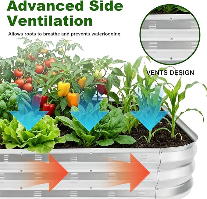 Galvanized Raised Garden Bed Kit, Large Metal Raised Garden Beds for Vegetables, Galvanized Planter Raised Garden Boxes Outdoor (Silver)