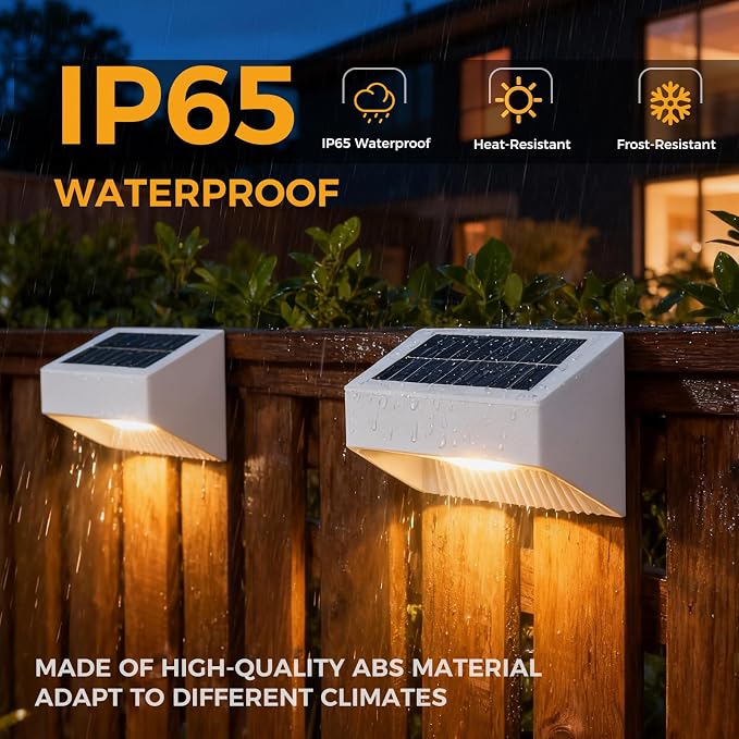 Outdoor Solar Lights, Warm White Decorative Solar Fence Lights, for Gardens, Swimming Pools, Decks, Fences, Patios, Front Doors, Stairs, Landscapes, Courtyards, and Driveway Paths, Pack of 8