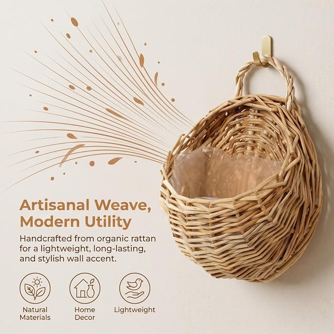 DOITOOL Willow Wall Basket, 2PCS Flat Back Woven Hanging Planter, Semi Circular Baskets, Boho Flower Holder, Wall Hanging Willow Storage for Indoor Outdoor Plant Flower Fruit Kitchen Storage