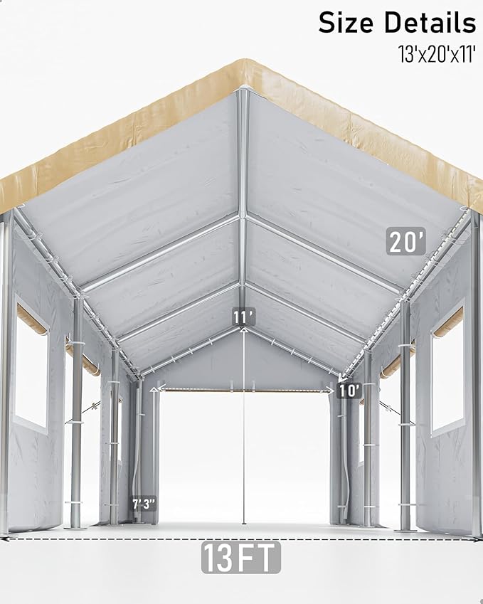 13X20 ft Heavy Duty Carport Canopy Cover, Waterproof & UV Resistant Outdoor Car Canopy Garage for Vehicle, Boat, Tractor, Truck Storage,Protective Garage Shelter(Top Cover ONLY, Frame Not Included)