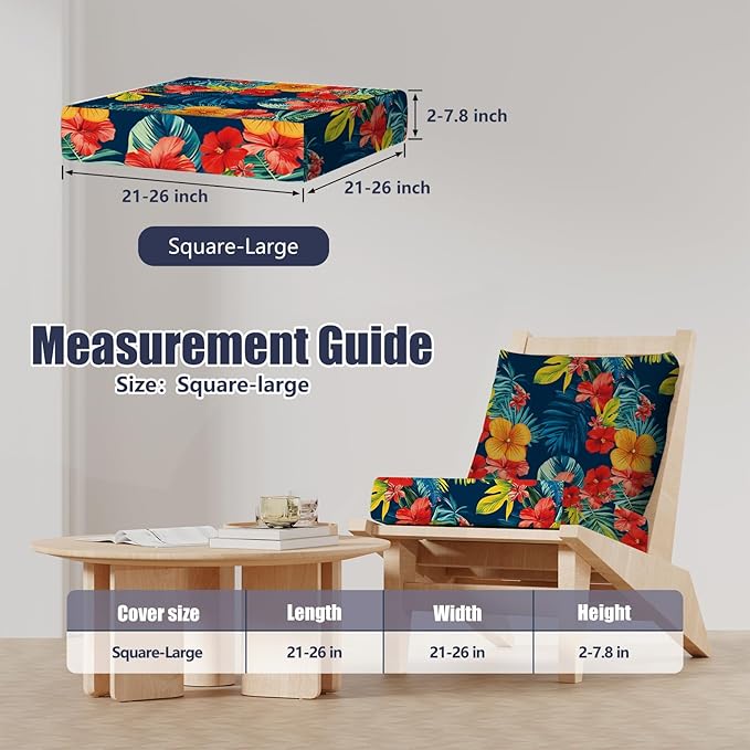 14Pcs Patio Cushion Covers, Stretch Couch & Sofa Replacement Slipcovers for Patio Furniture Cushion Covers, Washable Reusable Furniture Protector, Square Large, Big Flower