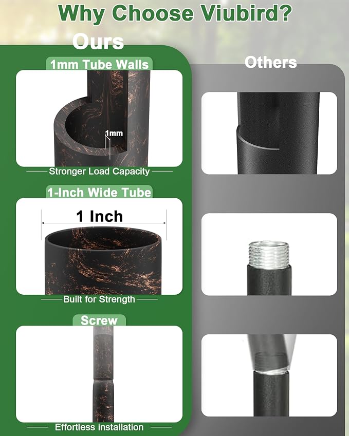 Bird Feeder Pole – 104 Inch Height Bird House Pole with 1-Inch Dia Heavy Duty for Birdfeeders, Feeding Stand with Mount Kit for Outdoor, Slip-Fit Connection, Copper Brushed